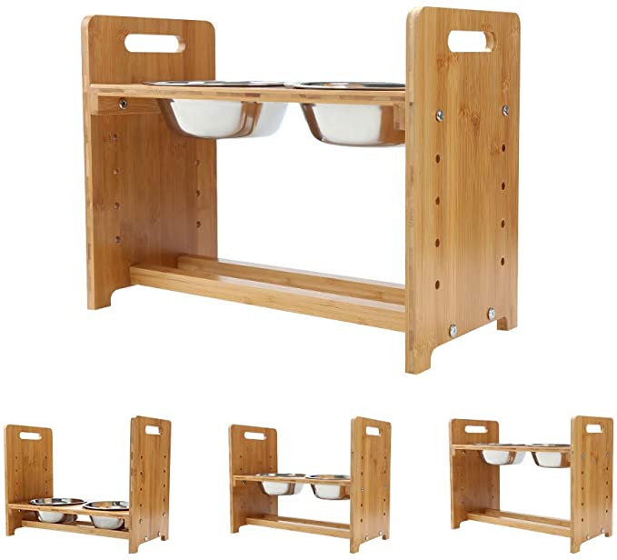 FOREYY Adjustable Raised Pet Stand for Cats and Dogs with 4 Bowls
