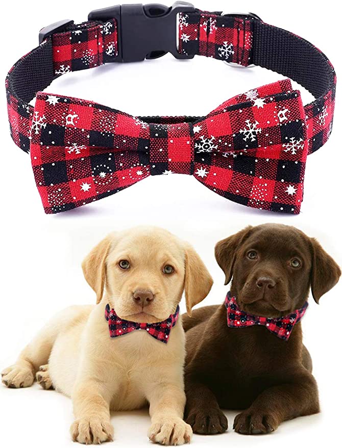 Freezx Christmas Dog Collar with Bow Tie - Adjustable 100% Cotton Nylon Design Handmade