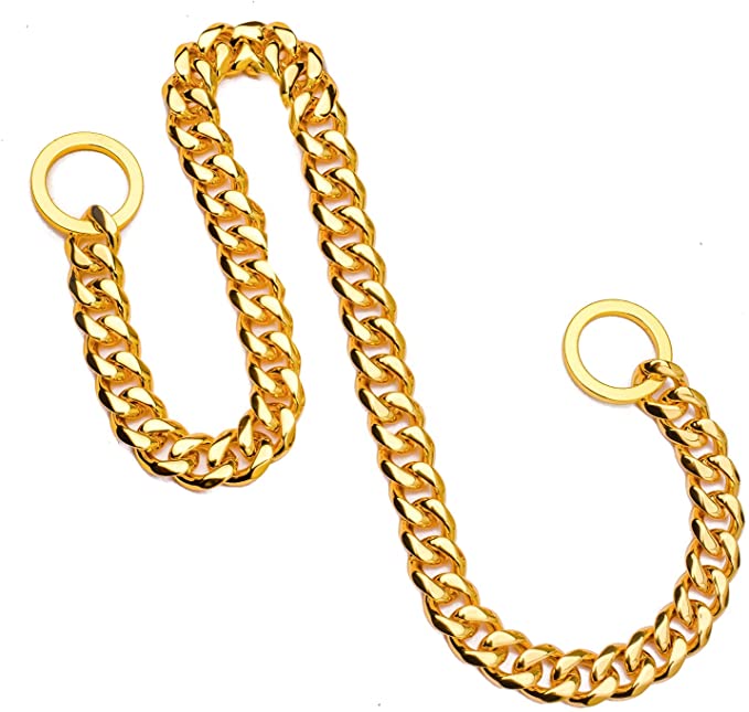 Gold Chain Dog Collar 15mm Thick Choke Collar for Dog, 18K Gold Dog Chain Cuban Link Dog Collar, Stainless Steel Chain Collar, Heavy Duty Metal Chew Proof for Medium Large Dogs, Choker Collar for Dogs