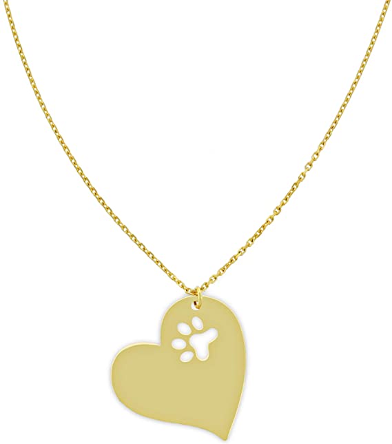 Gold Dog Paw inside Heart Adjustable Necklace - 14 Karat Solid Gold