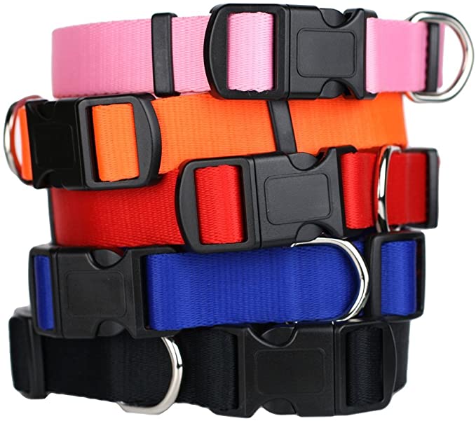 GoTags Dog Collars, Durable Solid Nylon Dog Collars in 5 Color Options and 4 Adjustable Sizes for Puppy and Dogs Extra Small