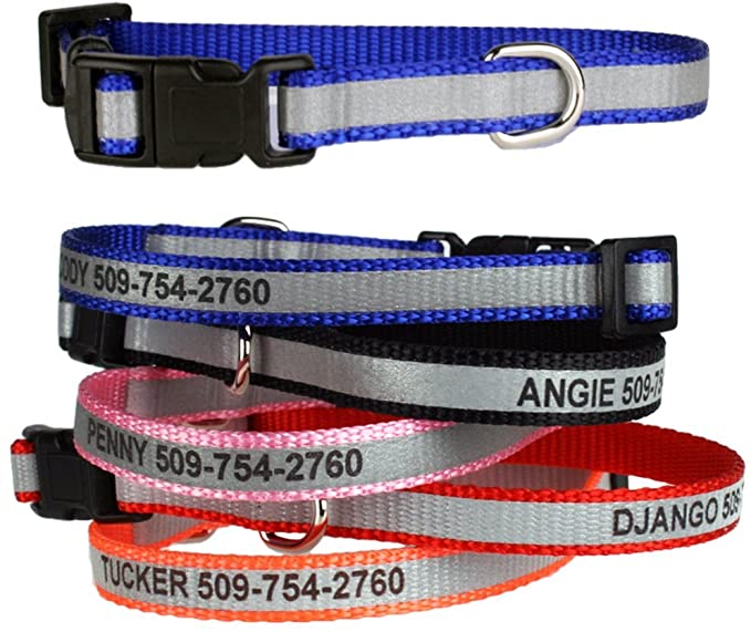 GoTags Extra Small Personalized Reflective Dog Collars, Custom Engraved with Pet Name and Phone Number