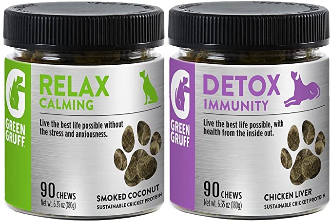 Green Gruff Dog Probiotics & Digestive Enzymes and Calming Chews Bundle - Organic Dog Immune Supplement " Protein, Multivitamin & Omega 3 Fish Oil for Dogs - Dog Calming Treat - 90 Count Each