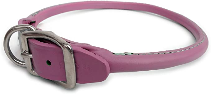 Handcrafted Round Leather Dog Collars (Pink, 24)