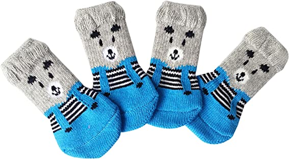 haoricu Anti-Slip Christmas Dog Socks & Cat Socks 4 Packs of Soft and Comfortable Pet Paw Protectors Suitable for Indoor