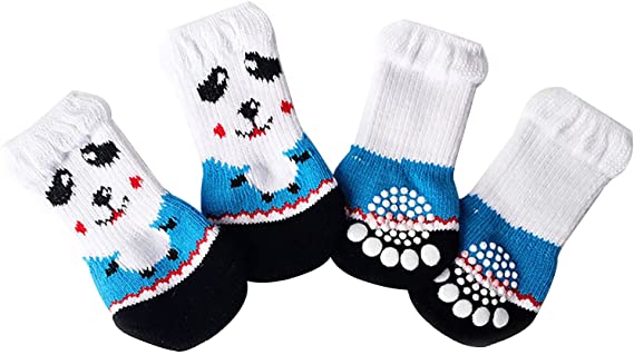 haoricu Anti-Slip Christmas Dog Socks & Cat Socks 4 Packs of Soft and Comfortable Pet Paw Protectors Suitable for Indoor