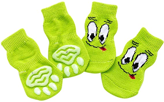haoricu Pet Indoor Paw Protectors Suitable Socks Anti-Slip Christmas Dog Socks & Cat Socks 4 Packs of Soft and Comfortable