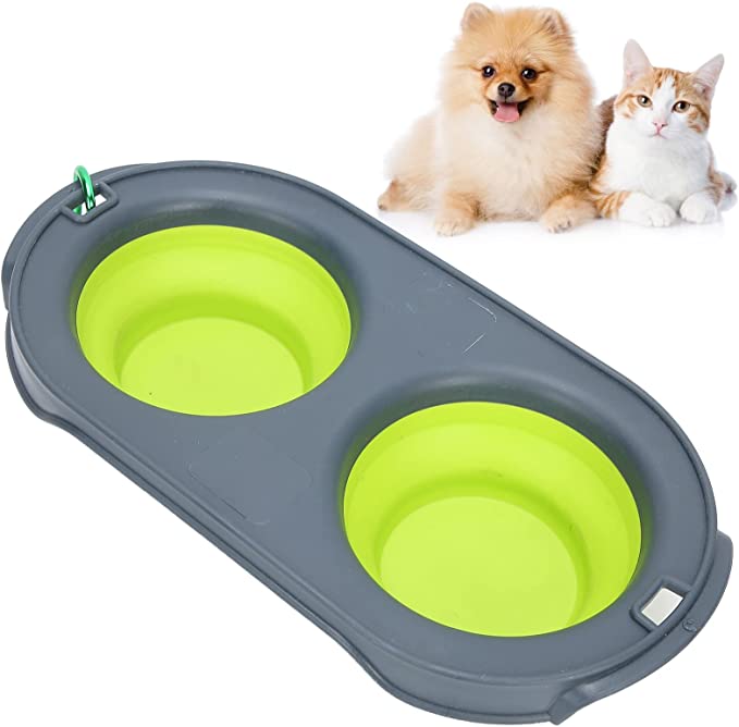 Haowecib Pet Bowl, Silica Gel Easy to Pet Raised Feeder Foldable for Traveling Hiking for Camping and Walking