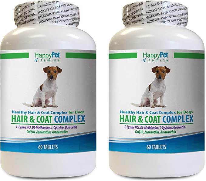HAPPY PET VITAMINS LLC Dog Hair Supplement - Dog Hair and Coat Health Complex - Healthy Skin and Nails - Itch Relief - Powerful - Dog Vitamin c - 120 Treats (2 Bottles)