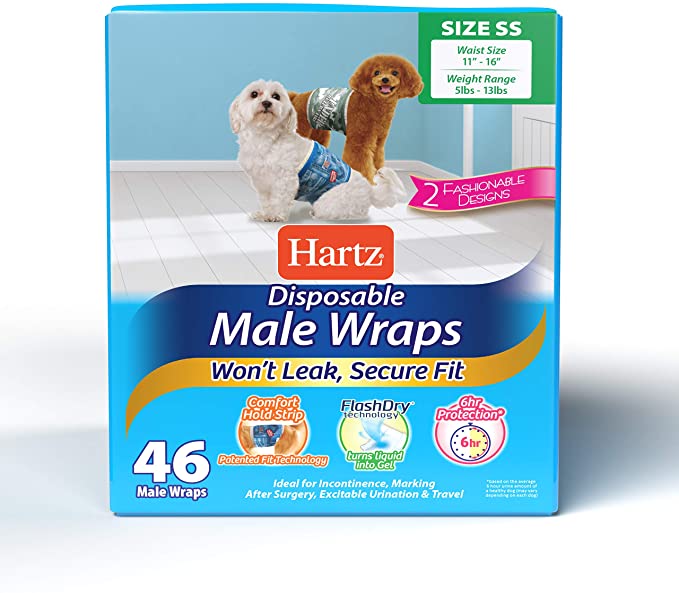 Hartz Disposable Male Dog Diapers, Male Dog Wraps - Comfortable & Secure Fit for Leak Proof Protection