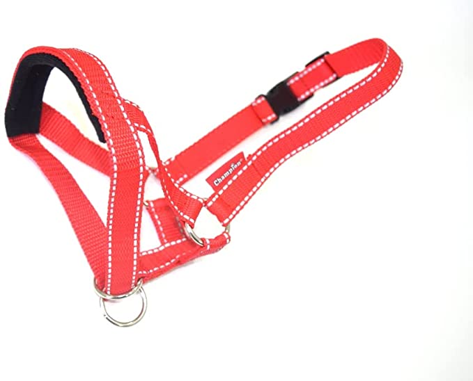 Headcollar Set , Reflective Padded Head Collar and Lead Dog Training Halter Stops Dog Pulling Training Tool (Reflective Red
