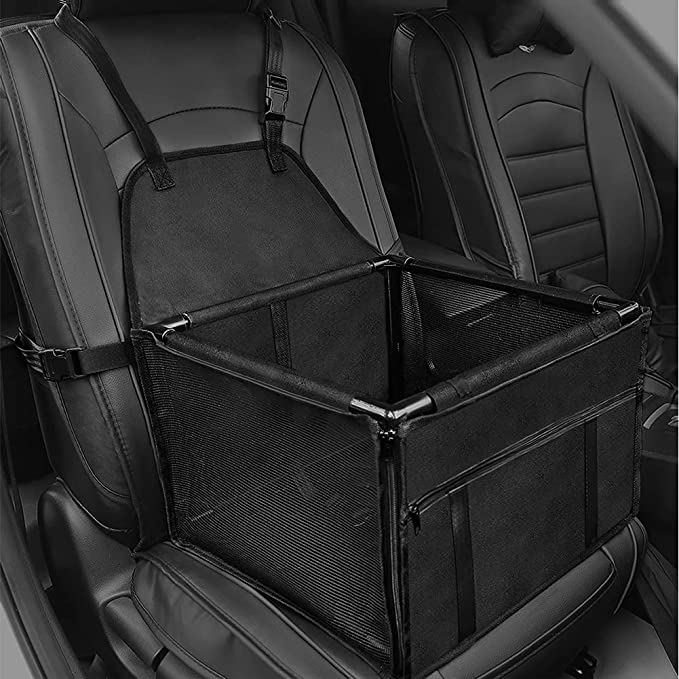 HIPPIH Small Dog Car Seat, Upgraded Booster Seat for Car with Whole Sturdy PVC Bars Frame - All Black