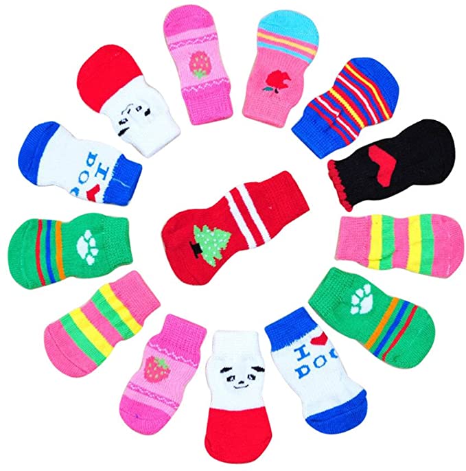 Hisoul Pet Socks, Pet Dogs Cute Fashion Anti Slip Skid Bottom Cotton Knits Socks (4 pcs) (Random, S-Wide:2.5cm)