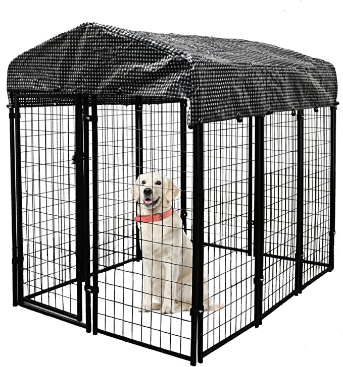 HITTITE Outdoor Dog Kennel for Small to Medium Dogs 6'Lx4'Wx6'H, Anti-Rust Steel Welded Wire Outside Dog Playpen with Heavy Duty UV-Resistant Waterproof Cover, for Outdoor&BigYards&Farms, Black.