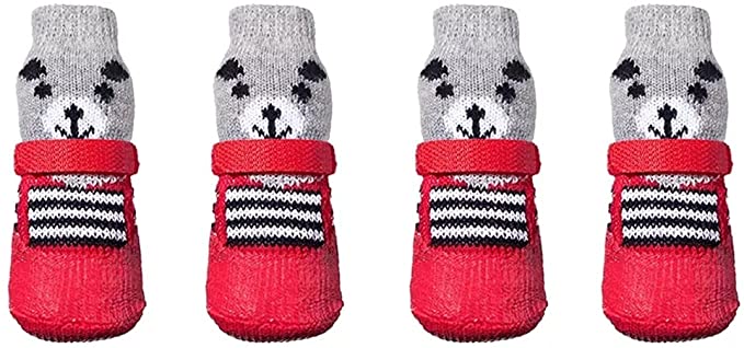 HJDKS Water-Proof Dog Shoes Anti-Slip Grip Socks for Small Dogs Puppy Hardwood Floors Pet Outgoing Suppliesdogs Accessories for Dog (Color : Red, Size : L code)