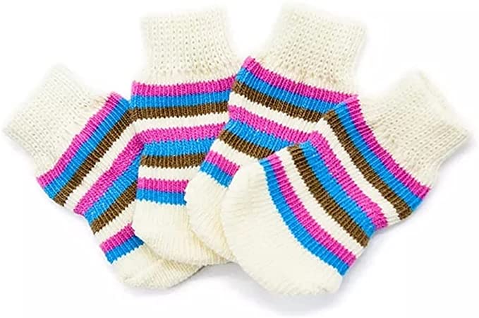 HNTHY Pet Christmas Accessories Pet Antiskid Socks Yellow Blue/Brown Black/Pink Blue Stripe Dog Cats Paw Protective Cover (Color : C, Size : M Code)