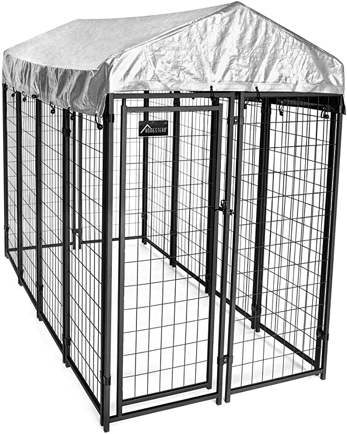 Homestead Large Dog Kennel Outdoor with Waterproof Cover - Metal, Black Color, Welded Wire Dog Kennel, Easy to Assembly - Ideal Crate for Dogs, Pet Cage, Outdoor, Yard Wire Fence, Patio Crates