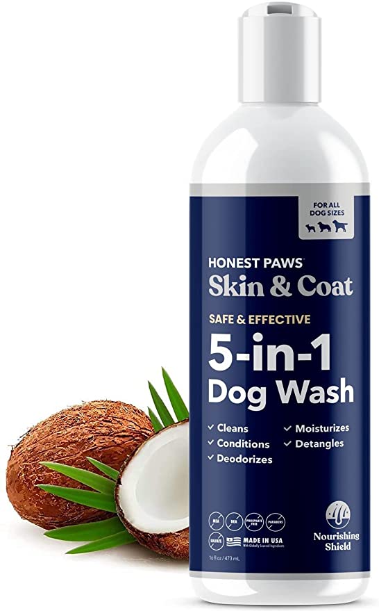 Honest Paws 5-in-1 Oatmeal Shampoo and Conditioner for Allergies and Dry, Itchy, Sensitive Skin - Sulfate Free, Plant Based, All Natural, with Aloe and Oatmeal -16 Fl Oz