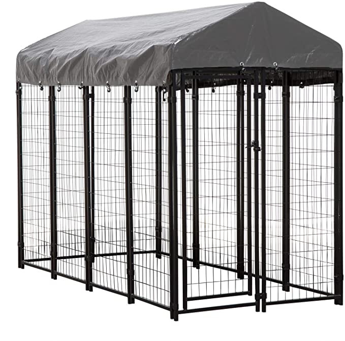 Houseables Dog Kennel, Large Crate for Dogs, 8x4x6 ft, Metal, Welded, Pet Cage, Heavy Duty Playpen, Outdoor, Animal Runs, Yard Wire Fence, Patio Crates, Big Play Pen w/ Cover, Roof, Galvanized Steel