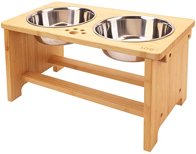 HTB Elevated Dog Bowls,Raised Dog Bowl Stand with 2 Stainless Steel Bowls