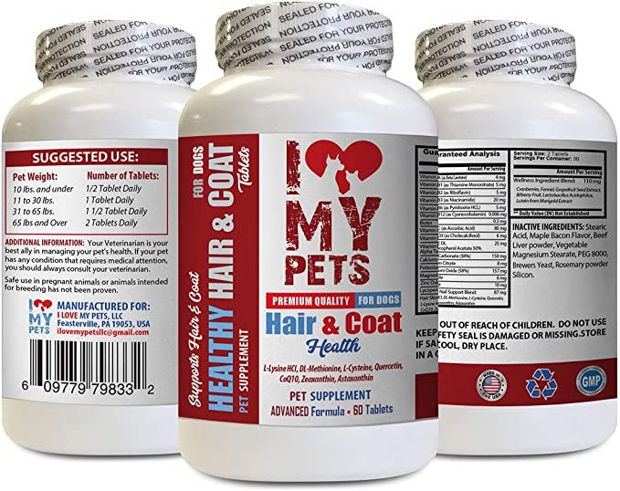 I LOVE MY PETS LLC Dog flakey Skin - Dog Healthy Hair and Coat - Premium Formula - Chews - Dog Vitamin a - 60 Treats (1 Bottle)