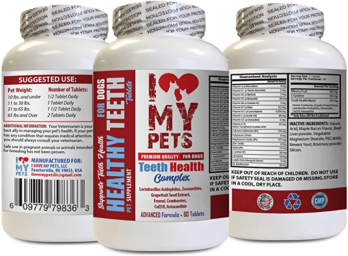 I LOVE MY PETS LLC Dog Gum Infection - Dog Teeth Health Complex - for Healthy Gums and Bad Breath - Vitamin c for Dogs Pills - 60 Treats (1 Bottle)
