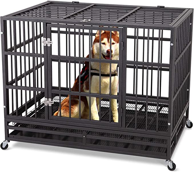 ITORI Heavy Duty Metal Dog Cage Kennel Crate and Playpen for Training Large Dog and Pet Indoor and Outdoor with Double Doors & Locks