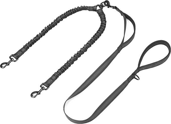 iYoPets Dog Leash for 2 Dogs, Double Dog Leash with Tangle Free Swivel and Reflective Bungee for Dual Small Medium Large Dogs (18~120 lbs, Black)