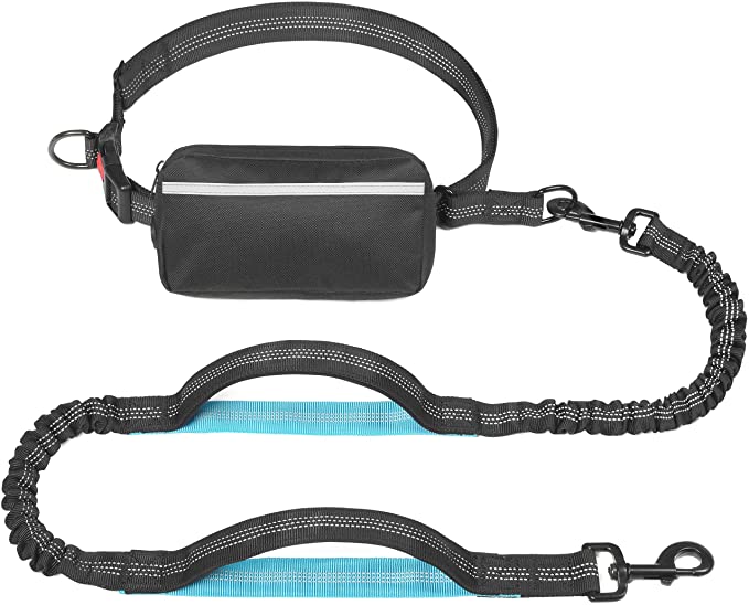 iYoShop Hands Free Dog Leash with Zipper Pouch, Dual Padded Handles and Durable Bungee for Walking
