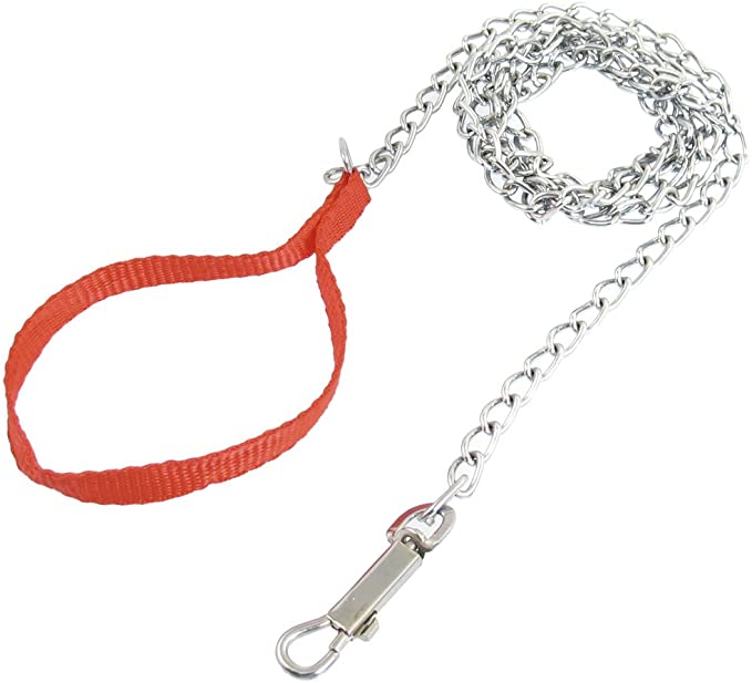 JARDIN Metal Chain Pets Nylon Collar Leash Training Kit, 63-Inch Long, Red