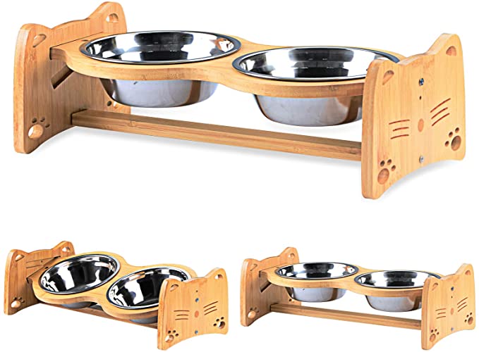 JIESENG Pet Raised Bowl for Cats and Dog Adjustable Elevated Dog Cat Food and Water Bowl Stand Feeder with 4 Bowls Steelness