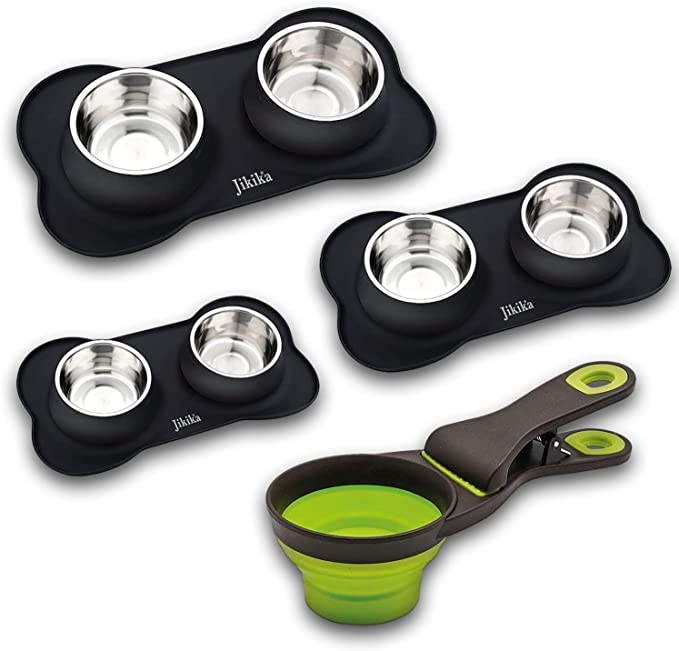 Jikika 2 Bowls for Dogs and Cats in Steel with Silicone Base