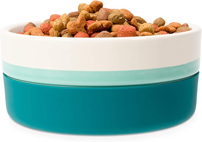 Jonathan Adler: Now House Green "Chroma" Duo Bowl, Small or Medium - Now House for Pets Ceramic Dog Bowl - Ceramic Dog Food Bowl, Dog Accessories, Pet Supplies, Dog Water Bowl, Puppy Bowls, Cat Bowl