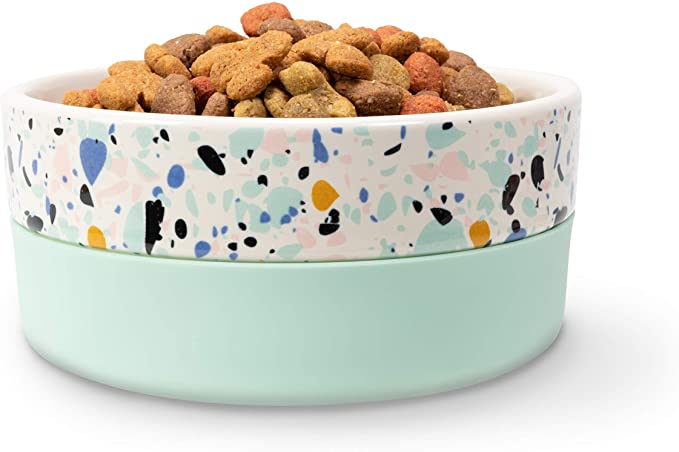 Jonathan Adler: Now House Mint "Terrazzo" Bowl, Small or Medium - Now House for Pets Ceramic Dog Bowl - Ceramic Dog Food Bowl