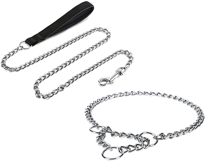 JuWow 6 FT Metal Chain Dog Leash and 24 Inch Martingale Training Chain Collar 