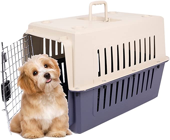 KARMAS PRODUCT 4 Size Plastic Cat & Dog Carrier Cage with Chrome Door Portable Pet Box Airline Approved - Blue