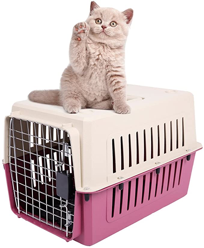 KARMAS PRODUCT 4 Size Plastic Cat & Dog Carrier Cage with Chrome Door Portable Pet Box Airline Approved - 6.3 x 16.1 x 9.4 inc