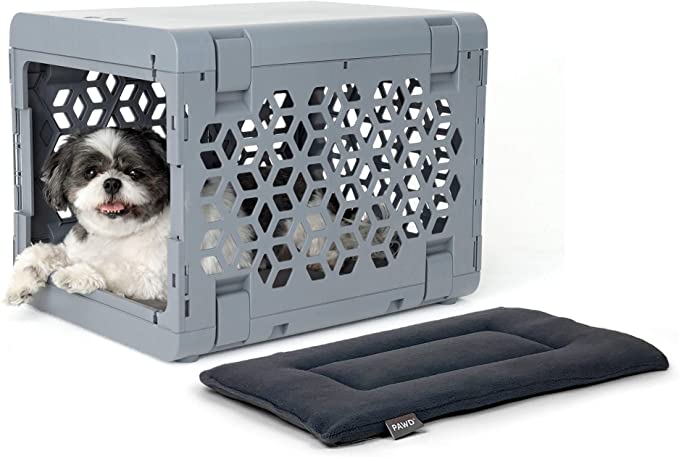 KindTail Pawd Fully Collapsible Dog Crate and Washable Dog Bed, Stylish Portable Dog Crate and Crate Pad for Pet Travel, Pet Kennel with Dog Bed or Cat Bed (Crate and Pad Set)