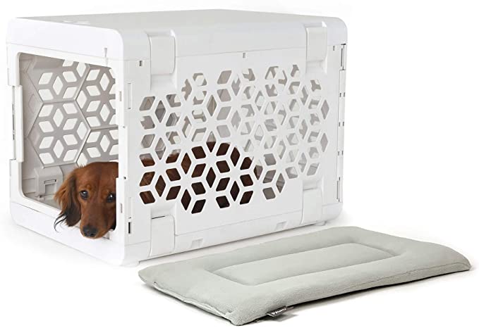 KindTail Pawd Fully Collapsible Dog Crate and Washable Dog Bed - White Bundle