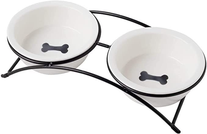 KitchenLeStar Cat Bowls,Dog Bowls,Ceramic Elevated Pet Raised Cat Food Bowls Set - White