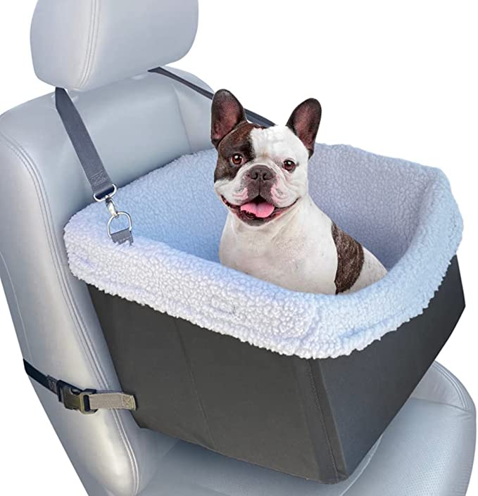 Large Cozy Boost- Modern Grey- Premium Quality Dog Car Booster Seat with Seat Belt Tether for Small to Medium Dogs