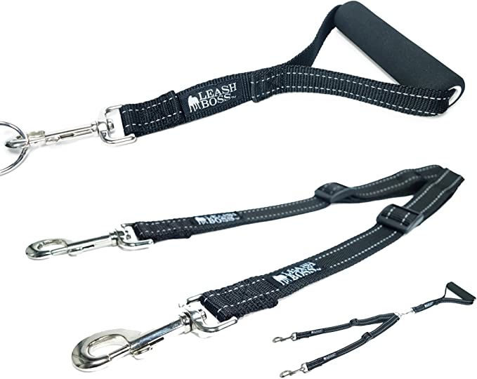 Leashboss Duo - Adjustable Double Dog Leash for Large Dogs - Reflective No Tangle Leash for Walking Two Dogs at Once