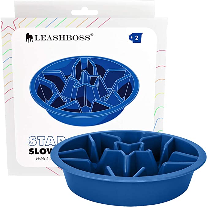 Leashboss Slow Feed Dog Bowl for Raised Pet Feeders - Maze Food Bowl Compatible with Elevated Diners - Blue