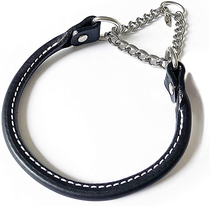 Leather Martingale Dog Collar Rolled - 26 - Black