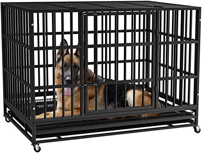 LEMBERI 48/38 inch Heavy Duty Dog Crate for Large Dog, Indestructible Dog cage Kennel with Lockable Wheels, Double Door high Anxiety Dog Crate,Extra Large Dog Crate Indoor with Removable Tray