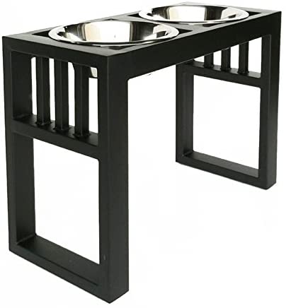 Libro Double Diner - Raised Dog Feeder - 15" Tall, Raised Dog Feeder - Color: Black - Great for Large / XL Breeds - Best Pet Food and Water Bowls - Non-Skid Legs - Metal/Steel - Stainless Steel Bowls