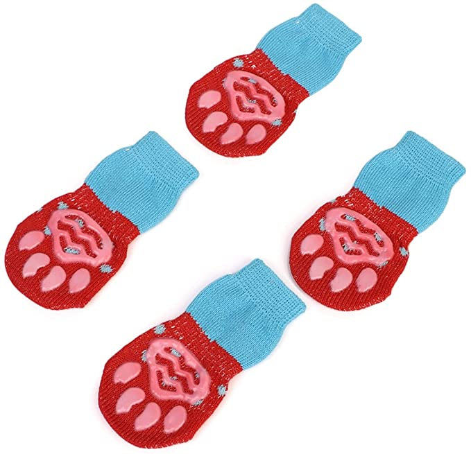 Licogel Nonslip Dog Socks Elastic - 4PCS Warm Cute Cat Grip Socks Breathable Pet Paw Protectors Classic Kitten Socks Puppy Paw Covers Bulldog Socks for Indoor Hardwood Floor Wear - Small