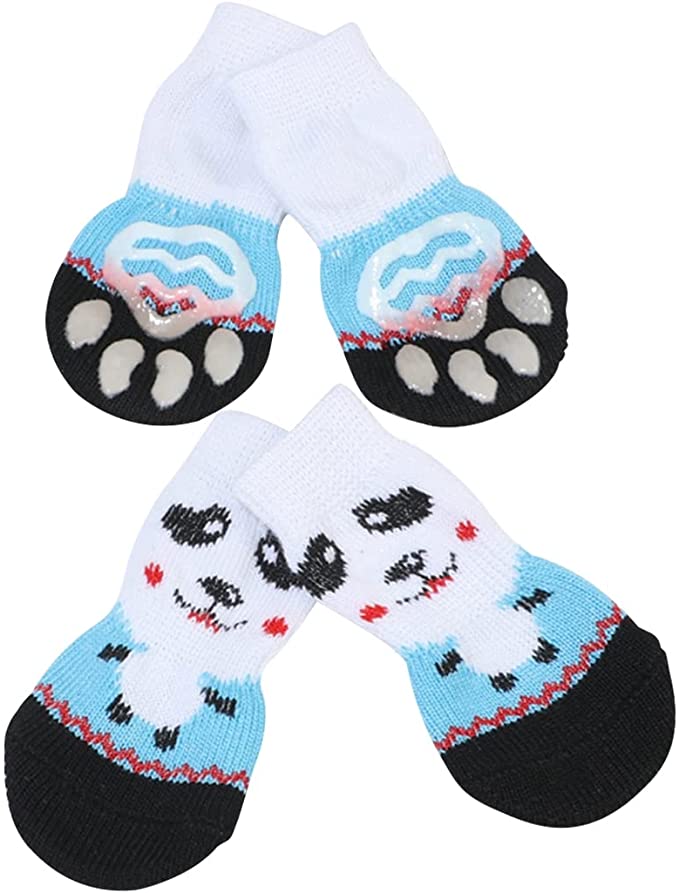 Licogel Nonslip Dog Socks Elastic - 4PCS Warm Cute Cat Grip Socks Breathable Pet Paw Protectors Classic Kitten Socks Puppy Paw Covers Bulldog Socks for Indoor Hardwood Floor Wear - Multicolor 1