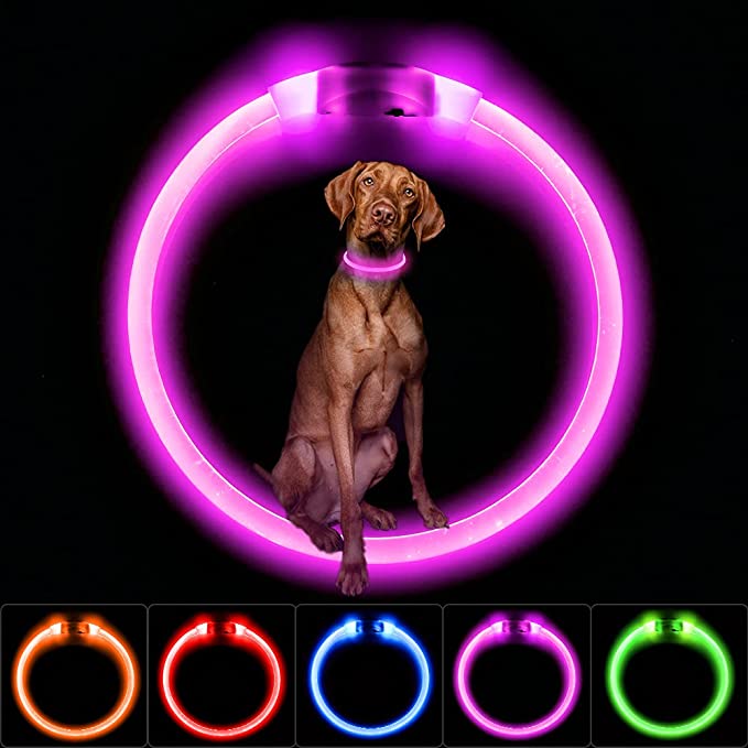 Light up Dog Collars, for Dog, LED Dog Collar USB Rechargeable, Easy to Clean LED Cat Collar, Cuttable LED Dog Collar for Night Safety (Pink)