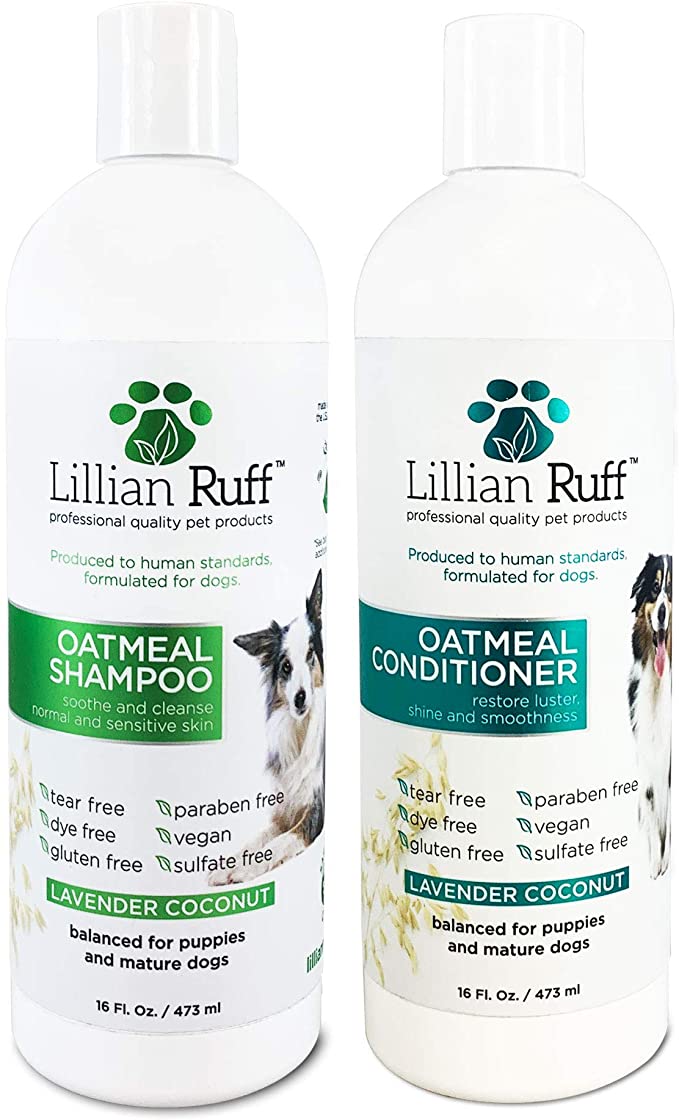 Lillian Ruff Oatmeal Dog Shampoo - Lavender Coconut Scent with Aloe - Deodorize and Soothe Dry Itchy Skin - Gentle Cleanser for Normal to Sensitive Skin (16 oz)